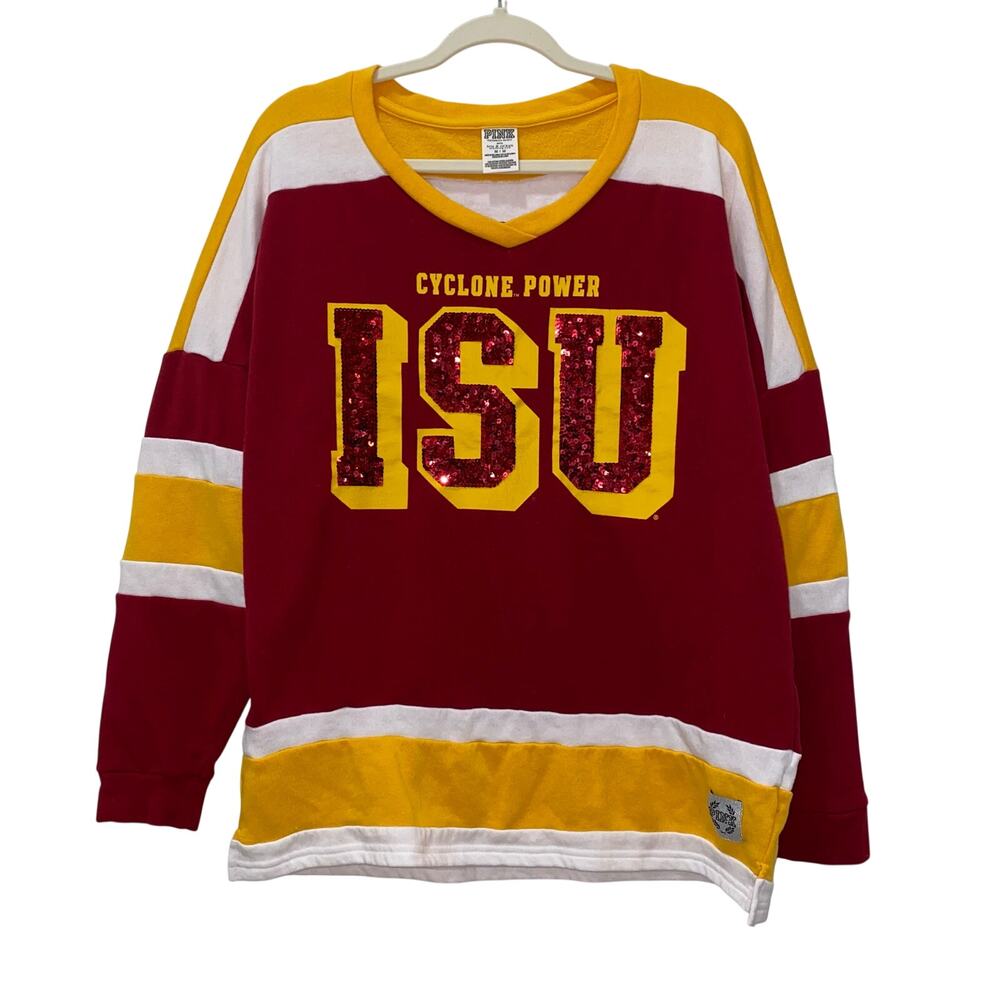 VS PINK Iowa State University Sequin V-Neck Pullover, Medium